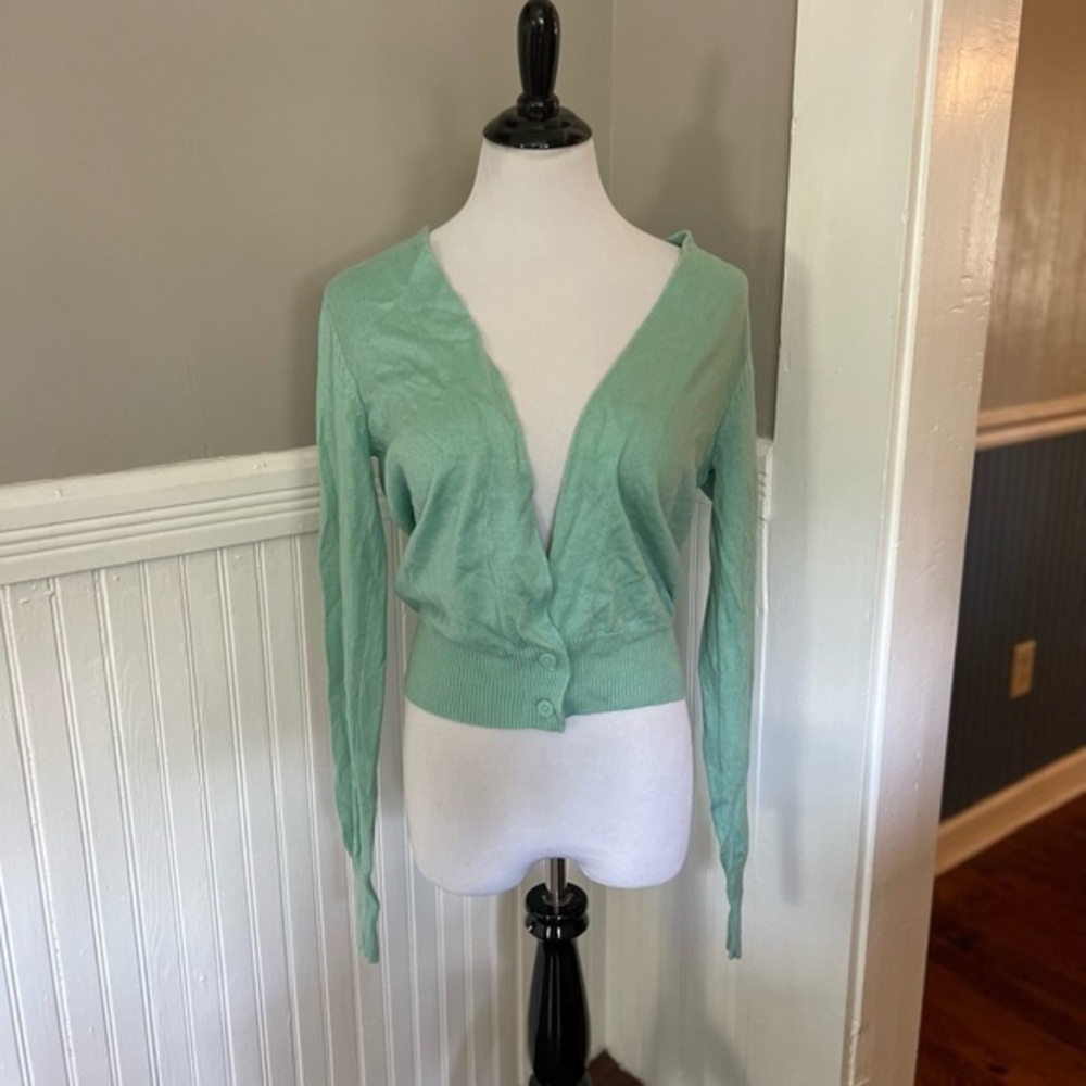 Worthington mint green deep v neck cardigan B3-22